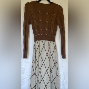 Elegant Brown and Gray Knit Dress